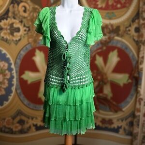 Love the Label Kelly Green Crochet Mini Dress L